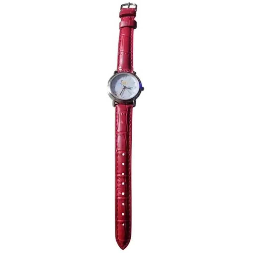DISNEY World Children's Watch Tinker Bell Round Face Red Silver Color Band Works